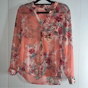 Kut From the Kloth Sheer Floral Blouse Button Down Sz Sm Casual Summer